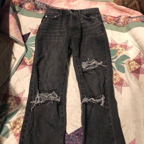 BDG Black Washed Distressed Straight Leg Jeans - Picture 3 of 6
